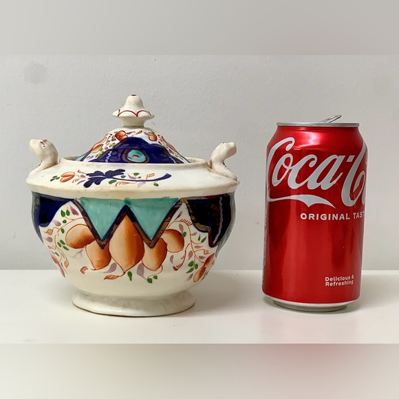 19th Century Antique Gaudy Welsh Unrecorded Pattern Finial Lidded Sugar Bowl - Picture 2 of 15